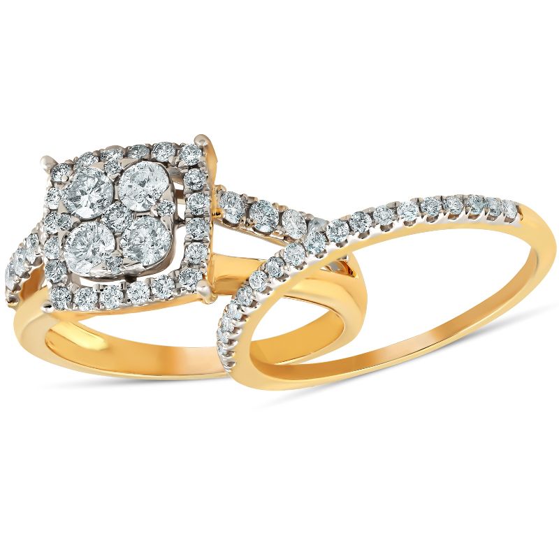 Pompeii3 1 1/10 Ct Diamond Cushion Halo Engagement Ring Wedding Set 10k Yellow Gold, 3 of 5