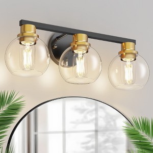 YANSUN 19 in. Black and Gold 3-Light Bathroom Vanity Light, LED Powder Room Lighting with Clear Globe Shades for Dressers - 1 of 1