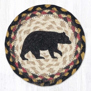 Earth Rugs American Bear Round Jute Coaster – 7" Hand-Stenciled Rustic Table Accent - 1 of 3