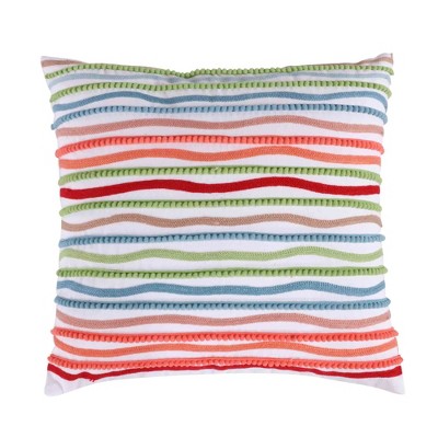 Simone Floral Multi Crewel Pom Pillow - Multicolor - Levtex Home
