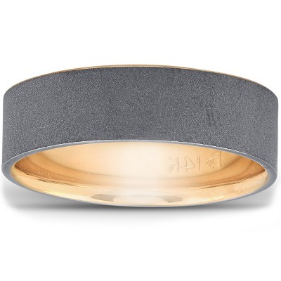 Pompeii3 14k Yellow & Black Gold Mens Satin Finish Flat Comfort Fit Wedding Band