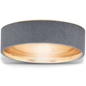 Pompeii3 14k Yellow & Black Gold Mens Satin Finish Flat Comfort Fit Wedding Band - 1 of 4