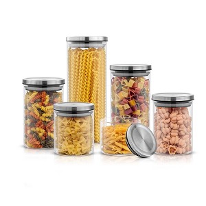 JoyJolt Glass Food Storage Jars Containers, Glass Storage Jar Stainless Steel Lids Set of 6 Kitchen Glass Canisters - 1 of 4