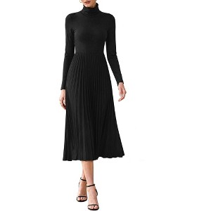 winter dress turtleneck sweater Savanah Black Turtleneck Midi Sweater Dress