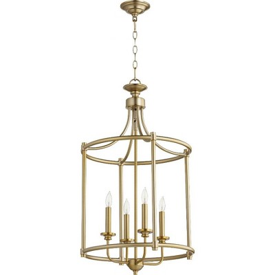 Quorum Lighting Rossington 4-Light Entry Pendant, Aged Brass, 18W x 30H, Dry Rated