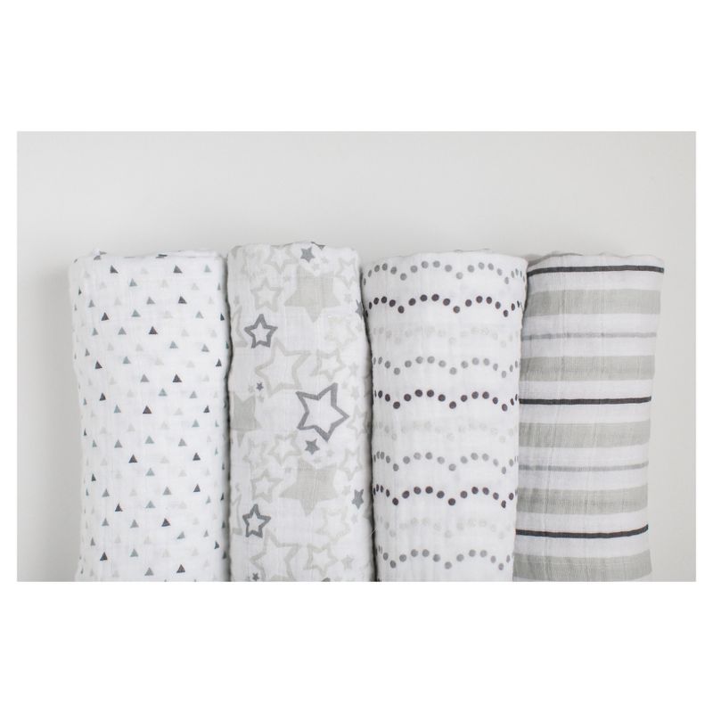 SwaddleDesigns Cotton Muslin Swaddle Blankets - Starshine Shimmer - 4pk - Sterling Gray, 4 of 12