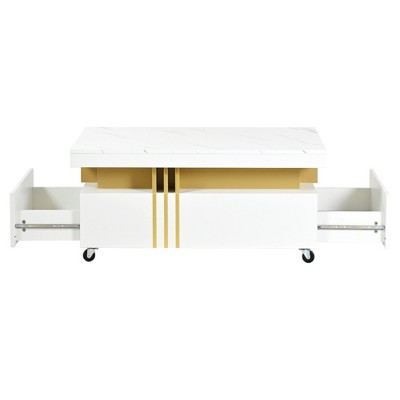 Bella Depot 39.3''W Contemporary Coffee Table with Faux Marble Top and Caster Wheels