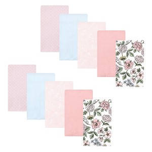 Hudson Baby Infant Girl Cotton Flannel Burp Cloths, Vintage Blossom 10 Pack, One Size - 1 of 4