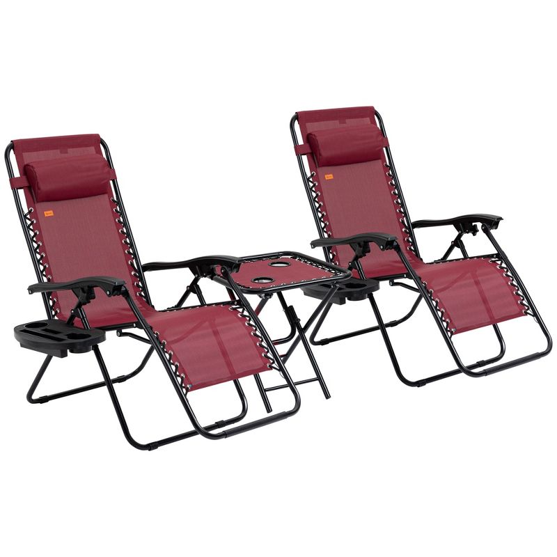 Outsunny Zero Gravity Chaise Lounger Chair 3-Piece Set, Folding Reclining Patio Chair with Side Table, Cup Holder and Headrest for Poolside, or Camping, 1 of 7