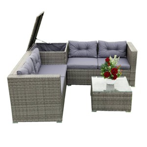Nestfair 4pc Brown Wicker Outdoor Sectional Set Gray - 1 of 4