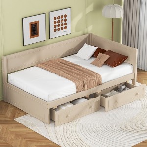 NicBex Wood Twin Size Daybed with 2 Drawers and Guardrail for Bedroom,Living Room,Apartment,Beige - 1 of 4