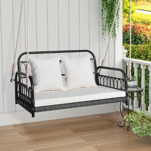 Costway Patio Swing Chair 2-Person Hanging Seat Outdoor Wicker Loveseat Cushioned Porch - 1 of 4
