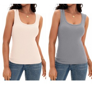 ATHLECHIC Women's Scoop Neck Ribbed Wide Strap Sleeveless Workout Basic Sport Tank Tops 2 Packs - 1 of 4