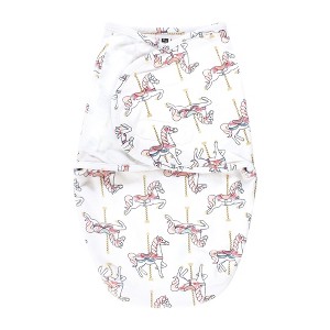 Hudson Baby Infant Girl Plush Faux Fur Swaddle Wrap, Carousel Horse, 0-3 Months - 1 of 2