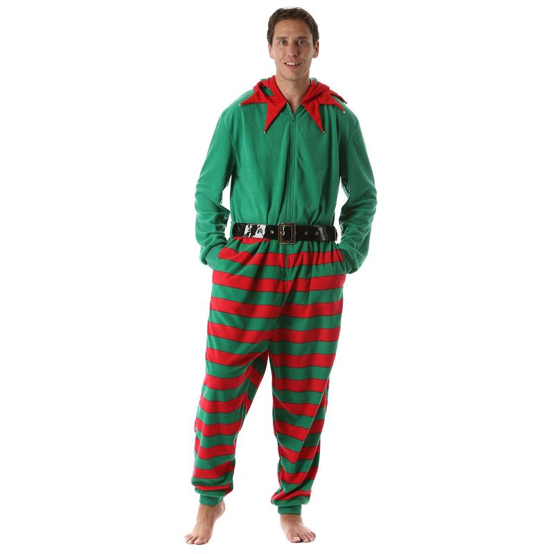 #followme Mens One Piece Christmas Themed Adult Onesie Microfleece Hoody Winter Pajamas, 2 of 5
