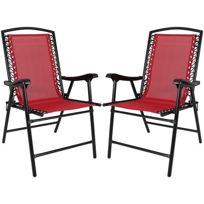 Sunnydaze Outdoor Patio, Lawn, Camping, or Backyard Mesh Folding Suspension Lounge Chair - Red - 2pk