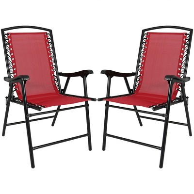 Sunnydaze Outdoor Patio, Lawn, Camping, or Backyard Mesh Folding Suspension Lounge Chair - Red - 2pk