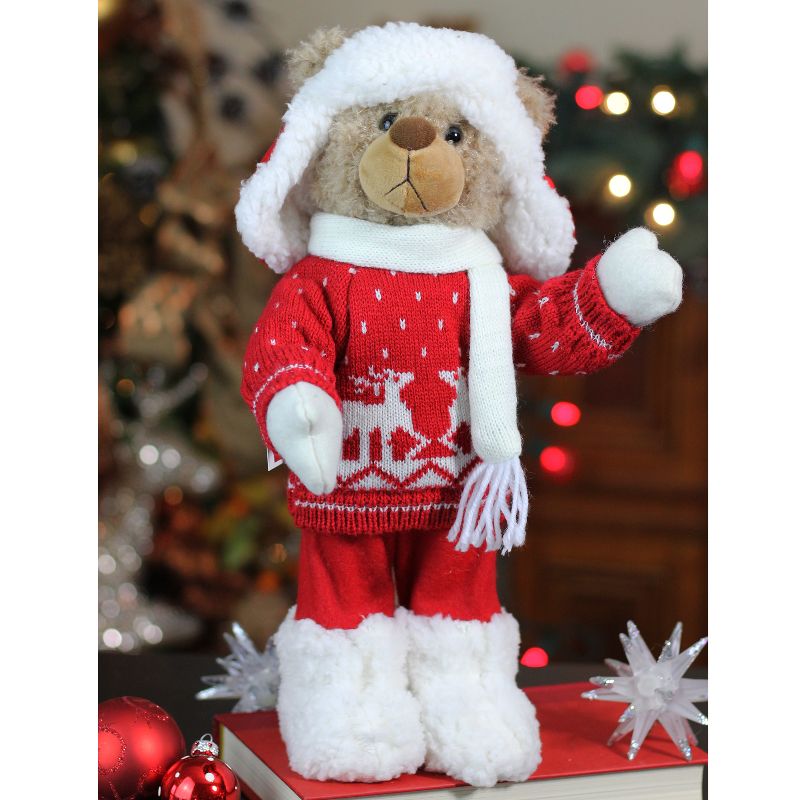 Northlight 14" White and Red Winter Boy Bear in Deer Sweater Christmas Figure Decoration, 2 of 7