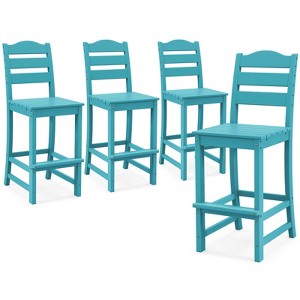 Costway Outdoor HDPE Bar Stool Patio Tall Chair Backrest Footrest All Weather Gray/Turquoise/Black/Navy - 1 of 4