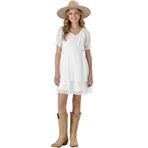 2Bunnies Girls Tween Teen Ruffle Puff Sleeve Mini Dress - 1 of 4