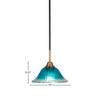 Toltec Lighting Paramount 1 - Light Pendant in  Matte Black/Brass with 10" Teal Crystal Shade - 2 of 2