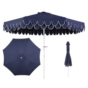 JONATHAN Y Tracy 9 ft. Classic MidCentury Scalloped Fringe Market Patio Umbrella with Auto-Tilt, Crank, Wind Vent and UV Protection - 1 of 4