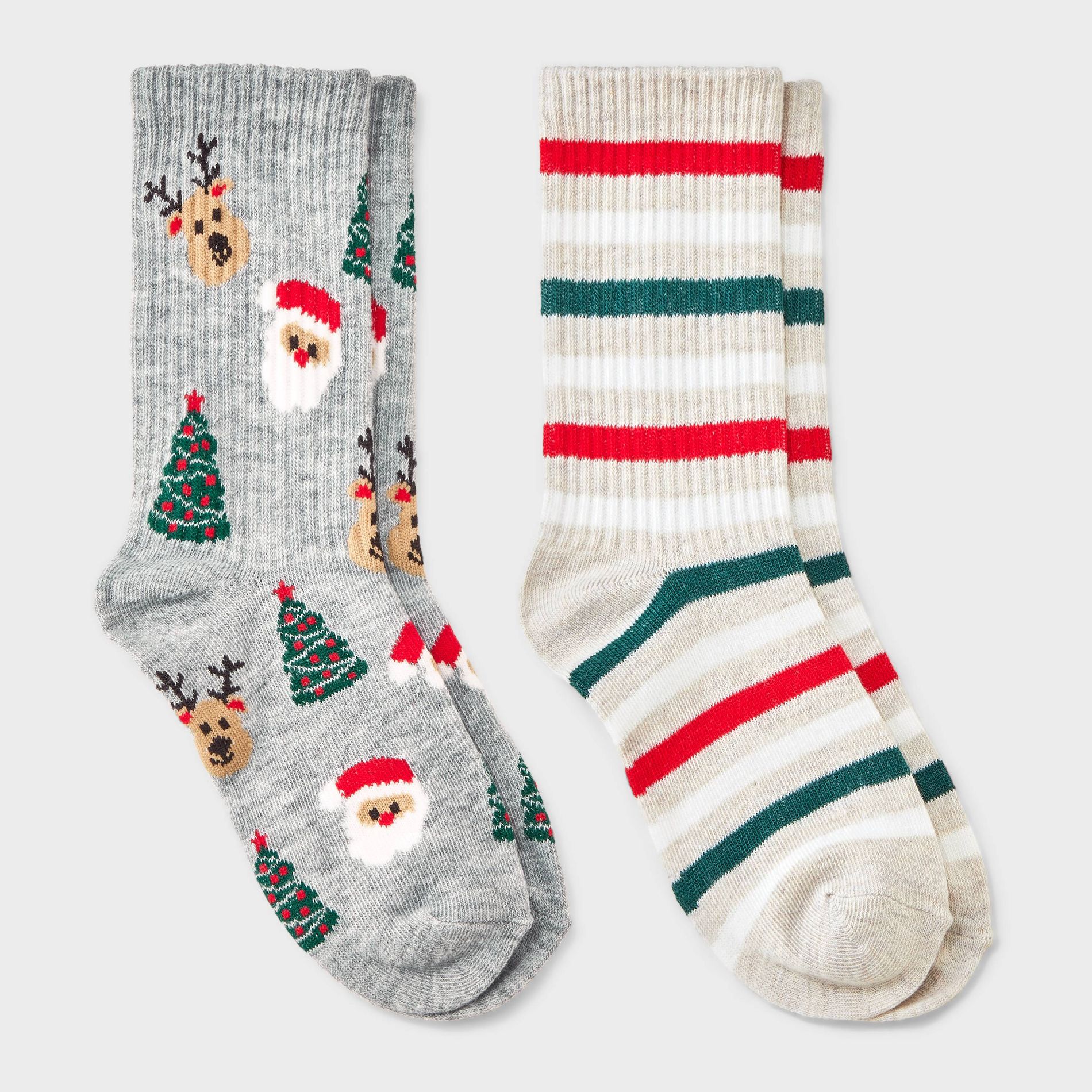 Kids' 2pk Christmas Tree & Santa Ribbed Crew Socks - Cat & Jack™