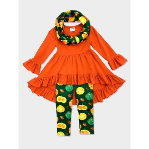 Pumpkin Season Hi-Lo Tunic, Leggings and Scarf Set Mia Belle Girls - 1 of 4