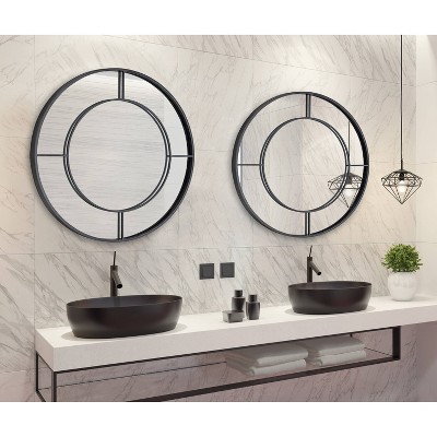 Kaveena 30" Round Black Metal Framed Wall Mirror