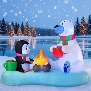 Joyfy 6 FT Christmas Inflatable Decoration, Polar Bear & Penguin with Campfire Inflatable with Built-in LEDs for Xmas Party Outdoor Lawn Garden Décor - 1 of 4