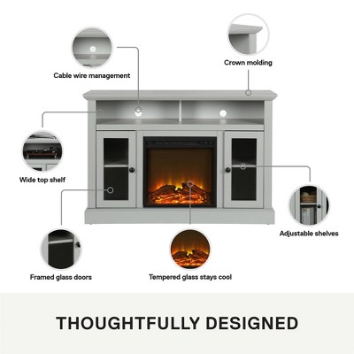 Dove Gray Electric Fireplace TV Console with Cabinet