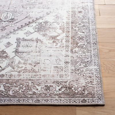 Beige and Grey Synthetic Machine Washable Runner Rug