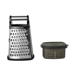 KitchenAid Gourmet Box Grater: Stainless Steel Cheese Shredder with Storage Container, Dishwasher-Safe, Black/Silver - 1 of 4