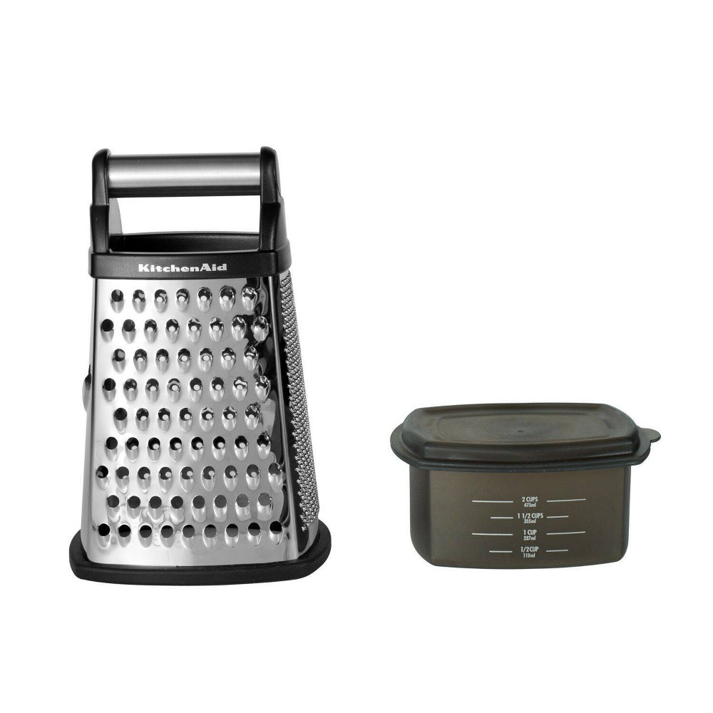 Photos - Grater / Mandolin KitchenAid Gourmet Box Grater: Stainless Steel Cheese Shredder with Storage Container, Dishwasher-Safe, Black/Silver 