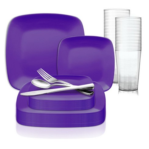 Smarty Had A Party Purple Flat Rounded Square Disposable Plastic Wedding  Value Set (60 Settings) : Target