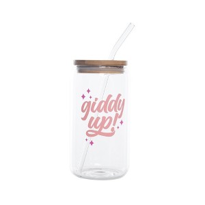 Totalee Gift Giddy Up! Glass Cup w/ Lid and Straw Glass Clear 16 oz - 1 of 2