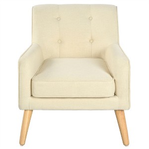OUTSUPPLY Mid-Century Modern Arm Chair with Tufted Back, Upholstered Fabric Accent Chair with Wood Legs for Living Room, Den - 1 of 4