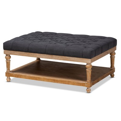 Lindsey Linen Fabric Upholstered Wood Cocktail Ottoman - Baxton Studio