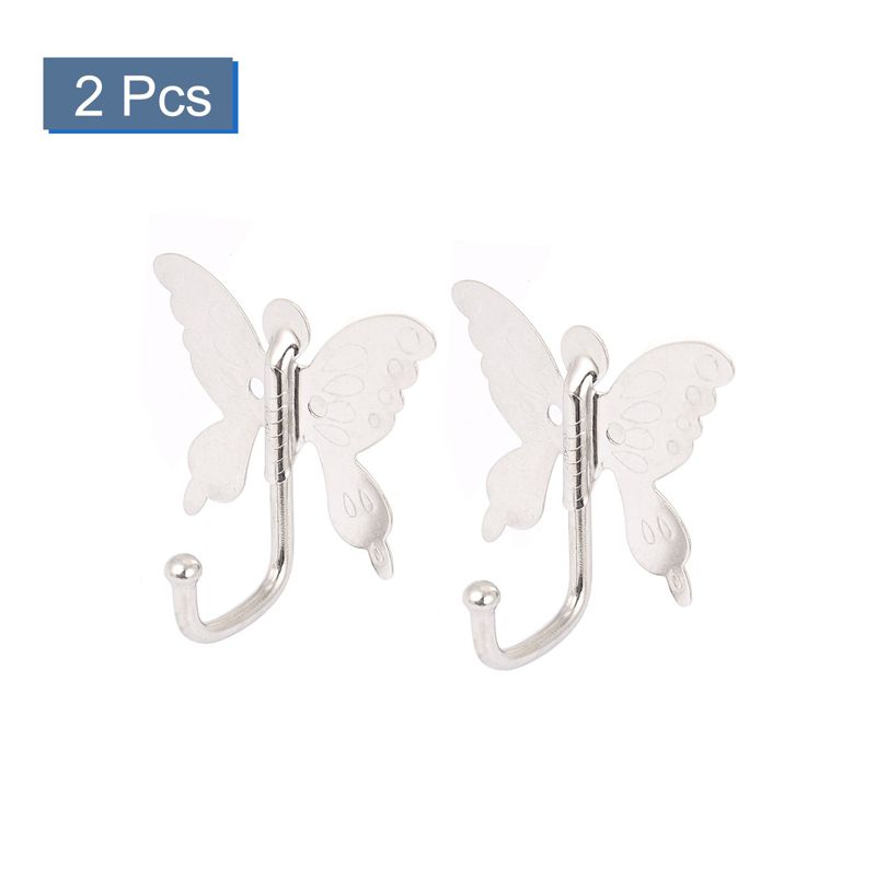 Unique Bargains Bedroom Bathroom Butterfly Style Wall Mounted Hook Hanger Silver Tone 2.8"x2.5"x1.4" 2 Pc, 3 of 5