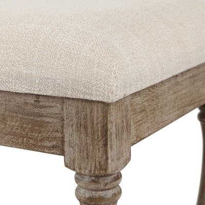 Beige Linen Upholstered Bench with Storage Shelf