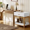 FONTOI End Tables with Drawer and Open Shelf, 2-Tier Wooden Side Table Bedroom, Contemporary Nightstand with Walnut Finish, White, 26.2"*18.9"*6.3" - 2 of 4