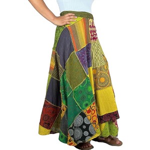 Agan Traders Women's Boho Patch Work Tie Up High Waisted Long Skirt Wrap Cover Up - 1 of 4
