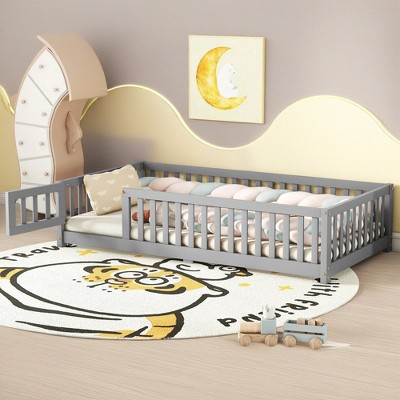 ROOMTEC Floor Bed with Safety Guardrails and Door for Kids