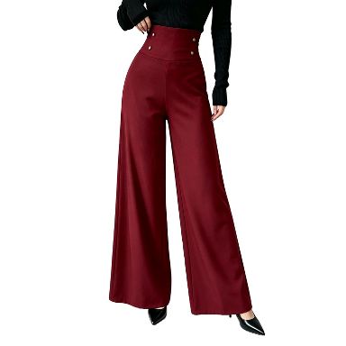 target ladies dress pants Women High Waist Wide Leg Decor Button Flowy Long Trousers Casual Pants Red S Work pants