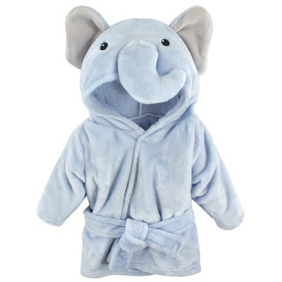 Hudson Baby Infant Boy Plush Animal Face Bathrobe, Blue Gray Elephant, 0-9 Months