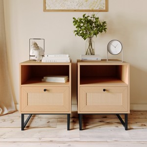Merrick Lane Set of 2 Mid-Century Modern Wooden Bed Side Tables/Nightstands with Drawer and Shelf - 1 of 4