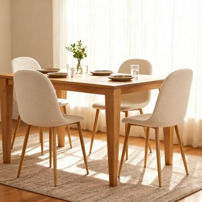 Homy Casa Modern Dining Chairs with Fabric Upholstery & Wood-Grain Metal Legs, Set of 4, Beige