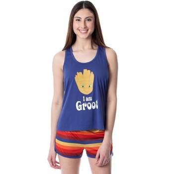 Marvel Womens' I Am Groot Guardians Of The Galaxy Pajama Set Short Tank Top Multicolored