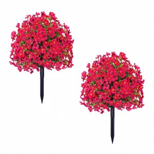 GustoWave 15.7'' x 22'' Artificial Plants with Ground Spike Set of 2, Weather-Resistant Faux Shrubs Bushes Potted Plants with Flowers - 1 of 4
