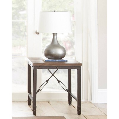 Jersey Industrial Brown Pine Veneer and Iron End Table